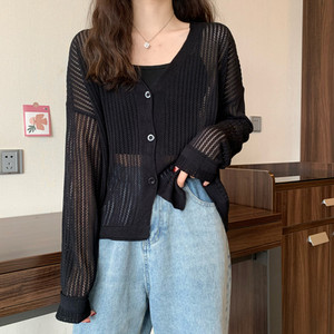 Kardigan Ženski tanki pleteni džemper otporan na sunce Izdubljeni ulični pulover Slobodno vrijeme Jesen Ins Moda Jednobojni Dnevni Elegantan Opušten Jednostavan