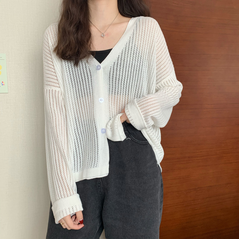 Kardigan Ženski tanki pleteni džemper otporan na sunce Izdubljeni ulični pulover Slobodno vrijeme Jesen Ins Moda Jednobojni Dnevni Elegantan Opušten Jednostavan