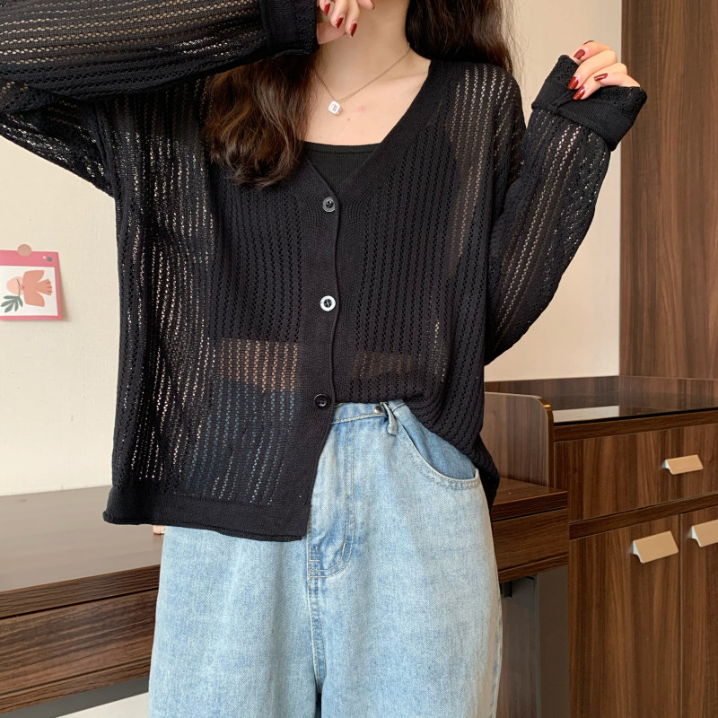 Kardigan Ženski tanki pleteni džemper otporan na sunce Izdubljeni ulični pulover Slobodno vrijeme Jesen Ins Moda Jednobojni Dnevni Elegantan Opušten Jednostavan