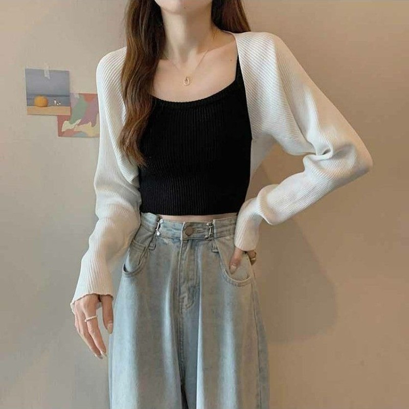 Culoare bomboană Ridicat din umeri scurte femei Pulovere de tricotat dulce Cusătură deschisă Solid Elegant OL Tender cu mânecă lungă Studenți Moale All-metch