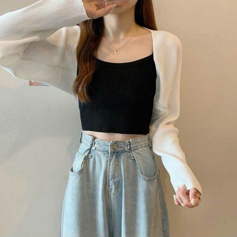 Culoare bomboană Ridicat din umeri scurte femei Pulovere de tricotat dulce Cusătură deschisă Solid Elegant OL Tender cu mânecă lungă Studenți Moale All-metch