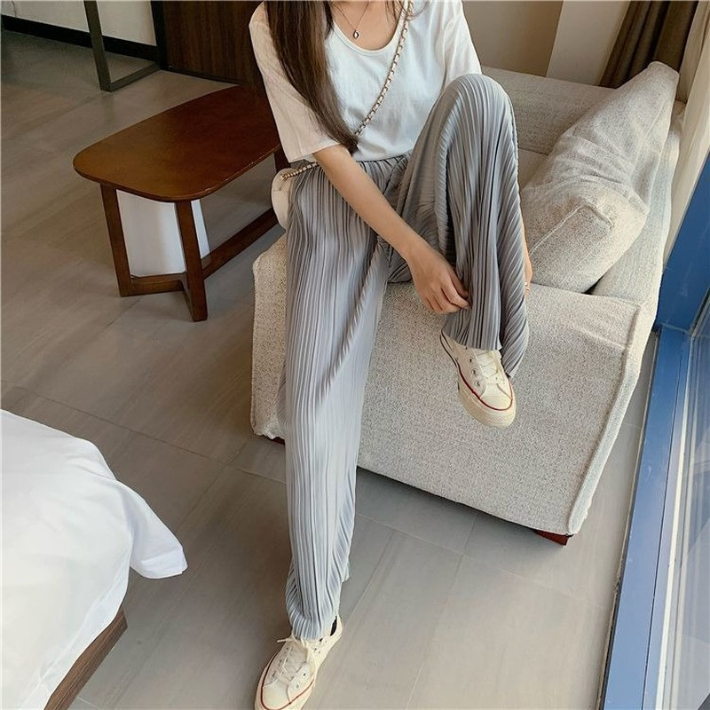 Ženske preklopne ležerne hlače Prozračne, mekane, jednobojne, široke, dnevne svestrane hlače za brisanje, ženske ulične hlače S-3XL Trendy Ulzzang Hot