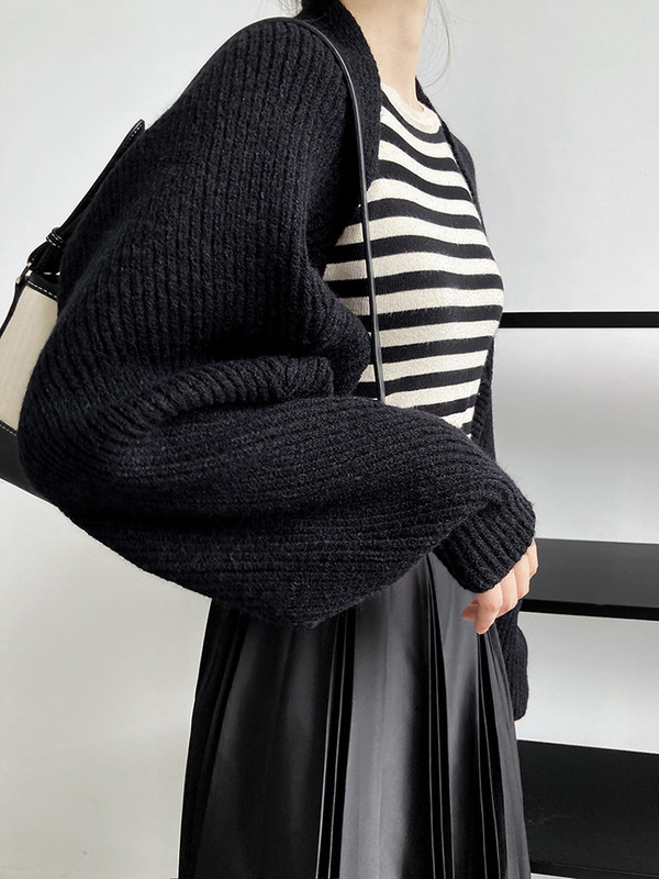 [EAM] Elegantni sivi pleteni kardigan džemper širokog kroja s V-izrezom i dugim rukavima, ženska nova moda, plima, jesen, zima 2023. 1DF2337