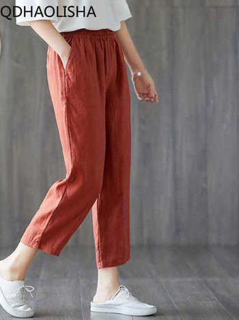 Γυναικείο παντελόνι μέχρι τη γάμπα Λεπτό βαμβάκι Κορεάτικη μόδα Ψηλόμεση Παντελόνι Haren ελαστικό παντελόνι μέσης Streetwear Γυναικεία ρούχα