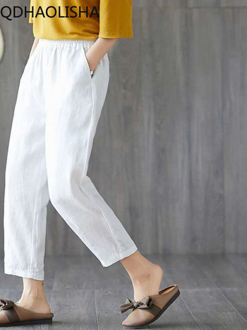 Γυναικείο παντελόνι μέχρι τη γάμπα Λεπτό βαμβάκι Κορεάτικη μόδα Ψηλόμεση Παντελόνι Haren ελαστικό παντελόνι μέσης Streetwear Γυναικεία ρούχα