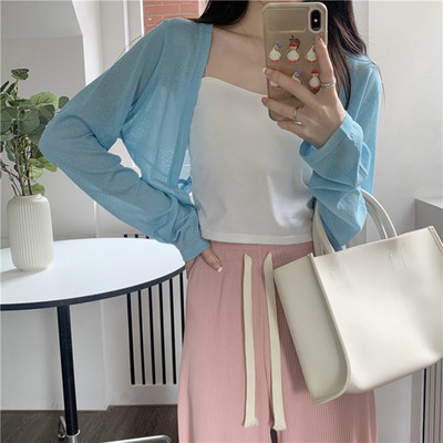 Ženski kratki kardigan otporan na sunce, uski, tanki, ljetni, u 5 boja, slatko, nježno pletivo, nova kombinacija, moderan korejski dugih rukava