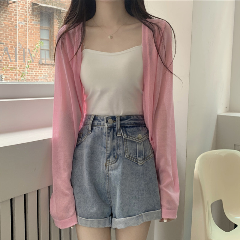 Ženski kratki kardigan otporan na sunce, uski, tanki, ljetni, u 5 boja, slatko, nježno pletivo, nova kombinacija, moderan korejski dugih rukava