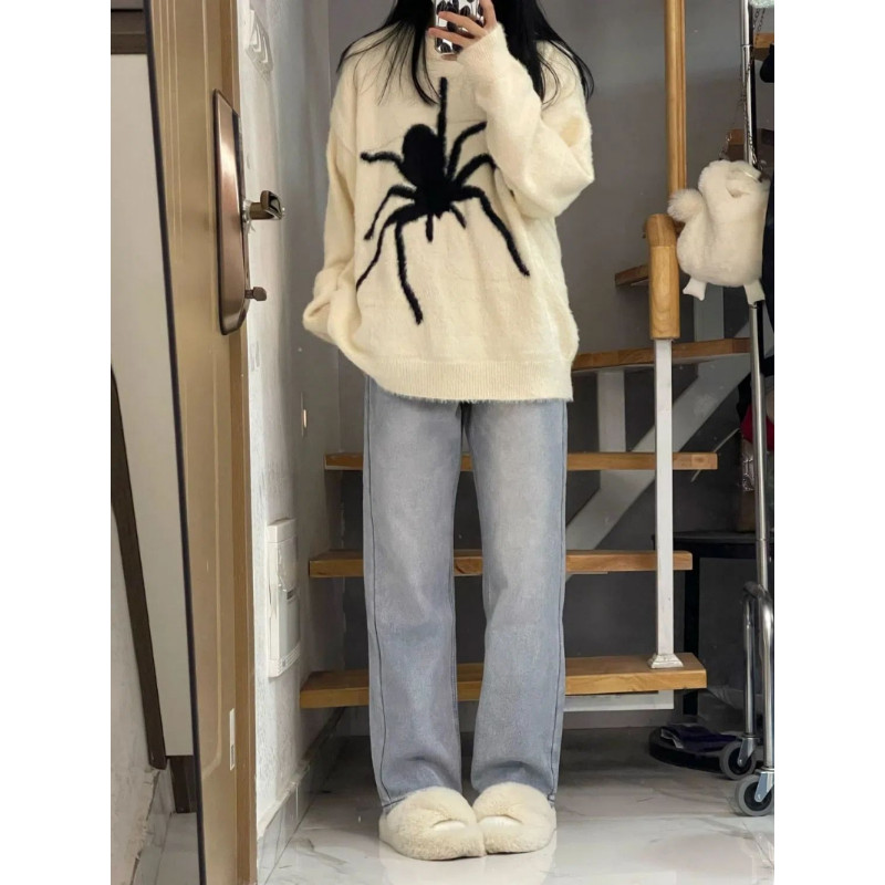 Pulover leneș franceză Jacquard Moda pentru femei lejer retro pluș păianjen gros Pulover tricotat jacquard Top toamnă nou cașmir