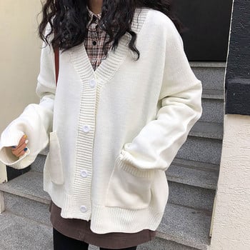 Ζακέτες Γυναικείο Μασίφ Απλό Πουλόβερ Kawaii Preppy Style Casual Μακρυμάνικο V-λαιμόκοψη Φαρδιά Εξωτερικά Ενδύματα All-Match Φθινόπωρο Hot