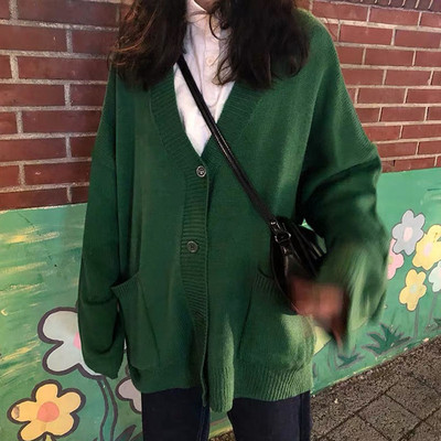 Moteriški megztiniai Solid Simple Basic Megztinis Kawaii Preppy Style Laisvalaikio ilgomis rankovėmis V formos iškirptės laisvi viršutiniai drabužiai Visiems tinkami rudens karšti