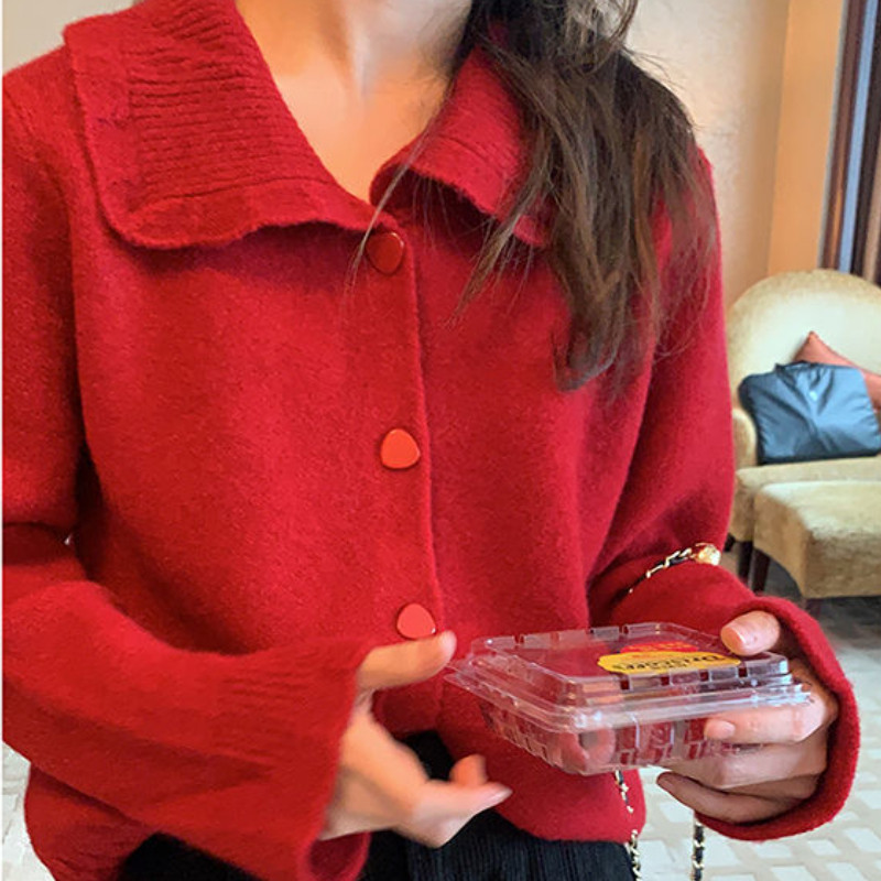 Temper Peter Pan Ovratnik Slatki kawaii džemper Kardigan Ženski japanski stil Jesenska elegantna moda Retro Elegantni studentski Sveobuhvatni