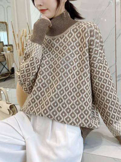 Naiste kaelusega kampsun, sügistalv uus mood, soe pullover Elegantne pikkade varrukatega topp, vaba vabaaja retro naiste džemprid