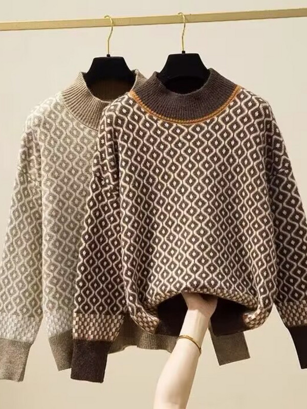 Ženski džemper s dolčevitom Jesen Zima Novi modni topli pulover Elegantna majica s dugim rukavima Opuštene ležerne retro ženske džempere