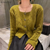 Kardigani Ženski Vintage jednobojni pleteni džemperi Zima Jesen Novi dolasci Chic Studenti Elegantna ženska moda Tanak korejski stil