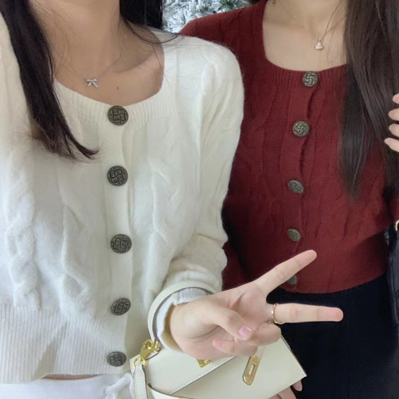 Kardigani Ženski Vintage jednobojni pleteni džemperi Zima Jesen Novi dolasci Chic Studenti Elegantna ženska moda Tanak korejski stil