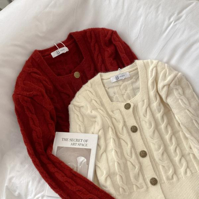 Kardigani Ženski Vintage jednobojni pleteni džemperi Zima Jesen Novi dolasci Chic Studenti Elegantna ženska moda Tanak korejski stil