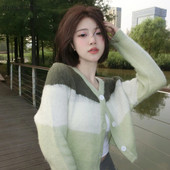 Moteriškas megztinis japoniškas senovinis kratinys, švelnus megztinis Naujas rudeninis apkarpytas laisvas, ilgomis rankovėmis trikotažo drabužiai Mujer