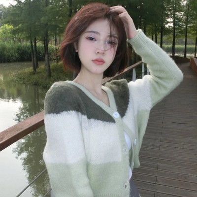 Moteriškas megztinis japoniškas senovinis kratinys, švelnus megztinis Naujas rudeninis apkarpytas laisvas, ilgomis rankovėmis trikotažo drabužiai Mujer