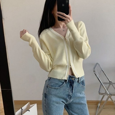 Ζακέτα Γυναικείο σχέδιο Cropped 3 χρώματα φερμουάρ Λεπτό Harajuku Απλό όλα ταίριασμα Δημοφιλή μοντέρνα, ζεστά κολεγιακά ρετρό γυναικεία ανοιξιάτικα