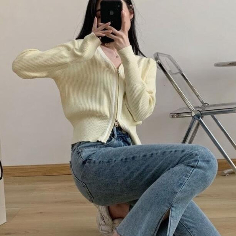 Ζακέτα Γυναικείο σχέδιο Cropped 3 χρώματα φερμουάρ Λεπτό Harajuku Απλό όλα ταίριασμα Δημοφιλή μοντέρνα, ζεστά κολεγιακά ρετρό γυναικεία ανοιξιάτικα