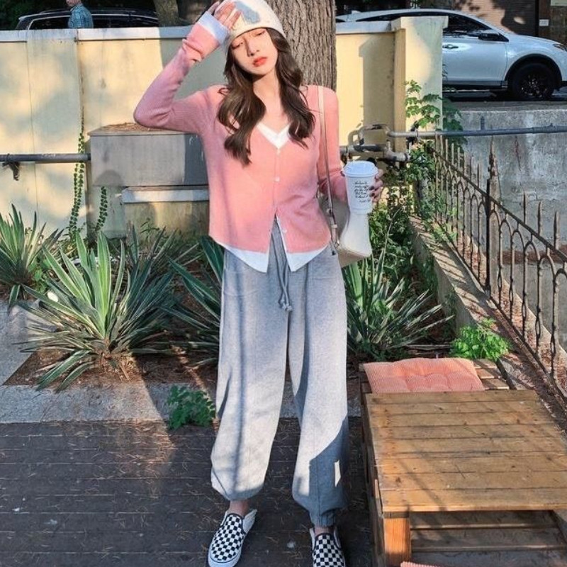 Lažni dvodijelni kardigan Ženski obloženi patchwork Personality Tanak seksi slatki proljetni dizajn Jednostavan džemper Ulzzang Chic Ženski