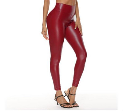 Kuumad kõrge vöökohaga PU-nahast retuusid Skinny Black nahast läikivmustad säärised pahkluuni ulatuvad venivad naiste püksid