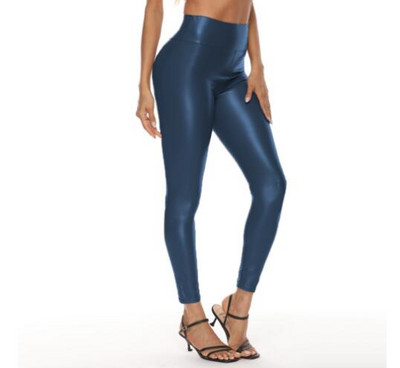 Kuumad kõrge vöökohaga PU-nahast retuusid Skinny Black nahast läikivmustad säärised pahkluuni ulatuvad venivad naiste püksid