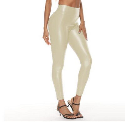 Kuumad kõrge vöökohaga PU-nahast retuusid Skinny Black nahast läikivmustad säärised pahkluuni ulatuvad venivad naiste püksid