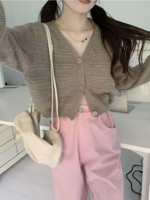 Pleteni kardigani Ženski skraćeni dizajn Opušteni V-izrez za slobodno vrijeme Slatki, udobni, nježni Harajuku Uredski ženski šik modni OOTD
