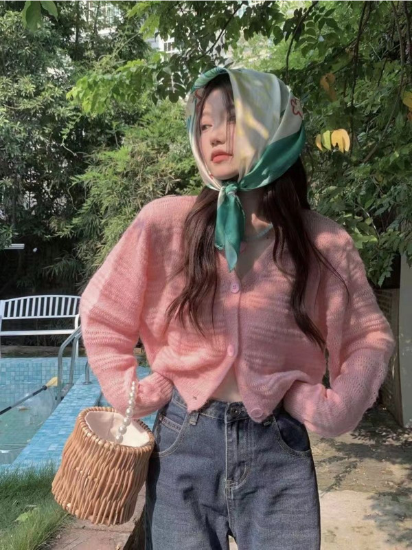 Pleteni kardigani Ženski skraćeni dizajn Opušteni V-izrez za slobodno vrijeme Slatki, udobni, nježni Harajuku Uredski ženski šik modni OOTD