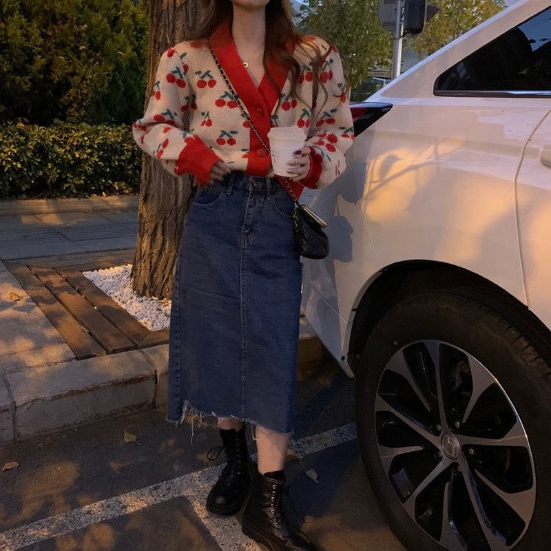 Džemperi Ženski print dugih rukava s V-izrezom Slatki, udobni ženski kardigan Pletena odjeća Ležerna višeslojna topla studentska jesenski šik