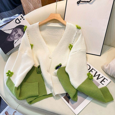 Ženski kardigan za pletenje, jednoredno kopčanje, slatki V-izrez, udoban, nježan, sveobuhvatan, slobodno vrijeme, šik, korejski stil, dame, jesen, udoban