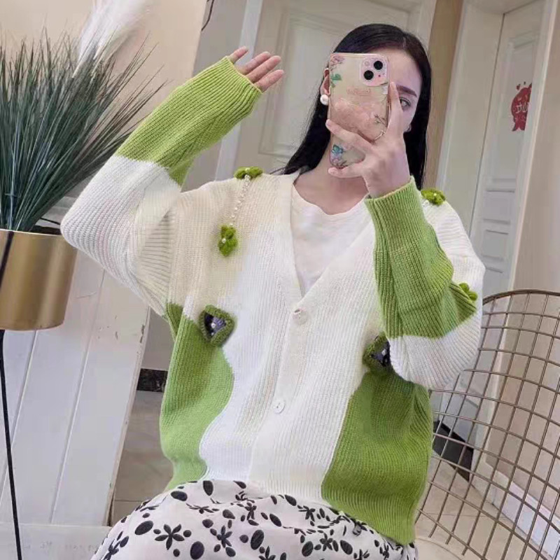 Ženski kardigan za pletenje, jednoredno kopčanje, slatki V-izrez, udoban, nježan, sveobuhvatan, slobodno vrijeme, šik, korejski stil, dame, jesen, udoban