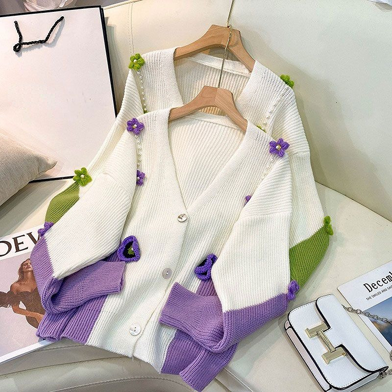 Ženski kardigan za pletenje, jednoredno kopčanje, slatki V-izrez, udoban, nježan, sveobuhvatan, slobodno vrijeme, šik, korejski stil, dame, jesen, udoban