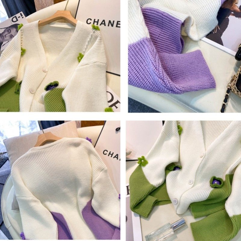 Ženski kardigan za pletenje, jednoredno kopčanje, slatki V-izrez, udoban, nježan, sveobuhvatan, slobodno vrijeme, šik, korejski stil, dame, jesen, udoban