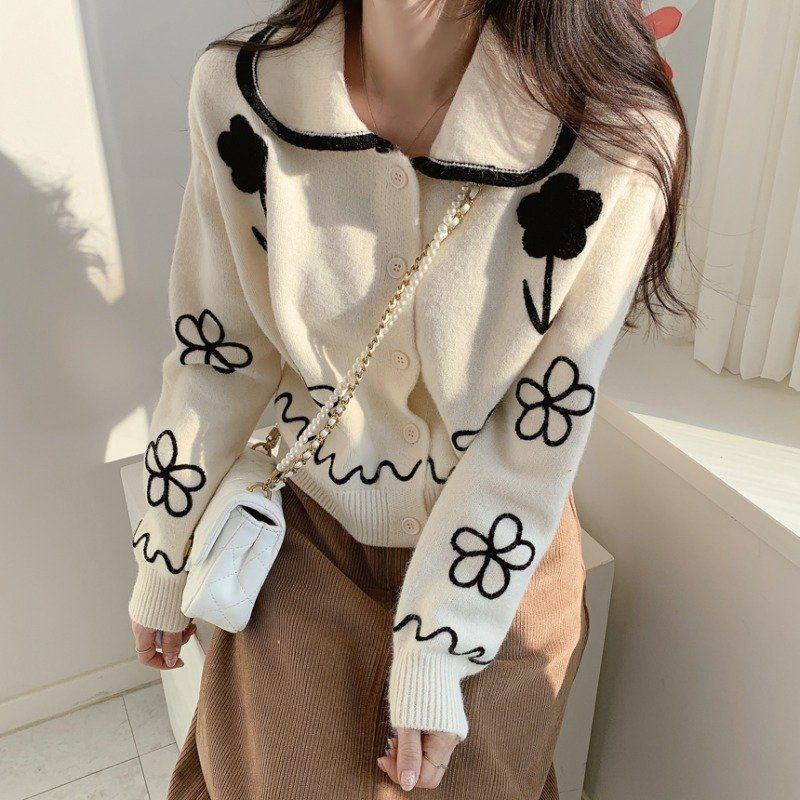 Kardigan Ženski jesenski starinski cvjetni ženski studentski koledž Jednostavan džemper za slobodno vrijeme Ulična odjeća Lagana meka Harajuku Mujer odjeća