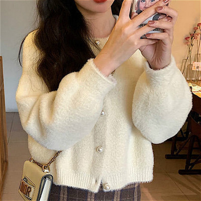 Γυναικεία ζακέτα, μασίφ πλεκτά ρετρό, δημοφιλή κορεατικά πουλόβερ πουλόβερ, νεότερα καθημερινά, όλα τα ματς με χαλαρό λαιμόκοψη vintage απαλό φθινόπωρο