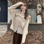 Kardigan s okruglim izrezom Ženski izdubljeni Lijepe osnove Ins Jesen Prevladava Retro Jednostavan Raznovrsna dnevna kreativnost Dame zavodljive