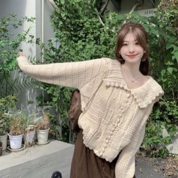 Crew Neck Cardigan Women Hollow Out Lovely Basics Ins Autumn Prevalent Retro Simple All-match Καθημερινή Δημιουργικότητα Γυναίκες Σαγηνευτικές