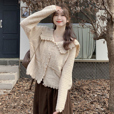 Kardigan s okruglim izrezom Ženski izdubljeni Lijepe osnove Ins Jesen Prevladava Retro Jednostavan Raznovrsna dnevna kreativnost Dame zavodljive