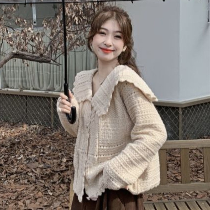 Kardigan s okruglim izrezom Ženski izdubljeni Lijepe osnove Ins Jesen Prevladava Retro Jednostavan Raznovrsna dnevna kreativnost Dame zavodljive