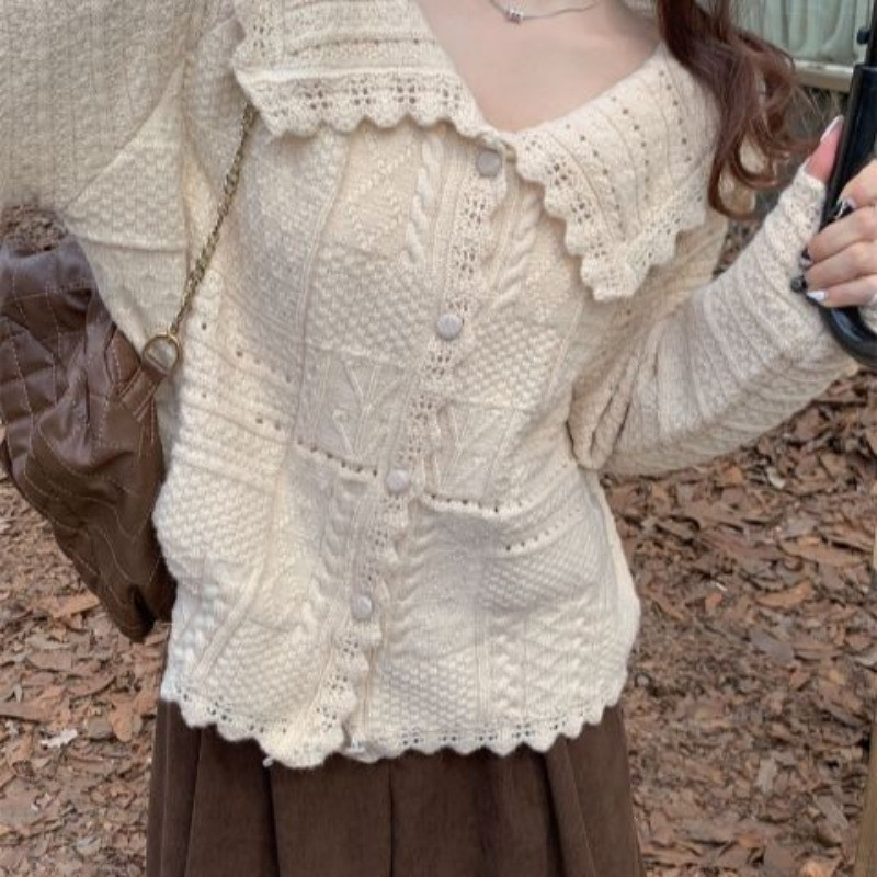 Kardigan s okruglim izrezom Ženski izdubljeni Lijepe osnove Ins Jesen Prevladava Retro Jednostavan Raznovrsna dnevna kreativnost Dame zavodljive