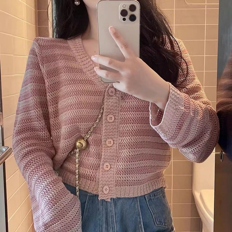 Ženski kardigan kratkih rukava Ružičasti lijepog temperamenta Jesenski ženski ležerni Harajuku elegantan stil High Street Studentski džemper za sve vrste