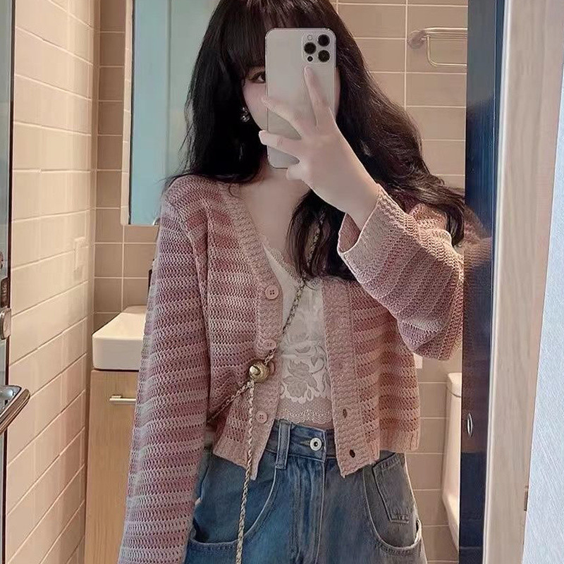 Ženski kardigan kratkih rukava Ružičasti lijepog temperamenta Jesenski ženski ležerni Harajuku elegantan stil High Street Studentski džemper za sve vrste