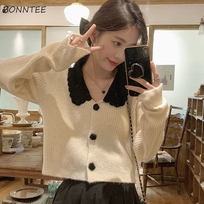 Cardigan decupat Femei Lambriu Dulce Elegante Colegiu Toamna Ulzzang All-match Feminino Cozy Vintage Tender Skinny Pulover Ins