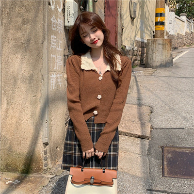 Cropped Cardigan Γυναικεία επένδυση Γλυκό κομψό κολεγιακό φθινόπωρο Ulzzang All-match Feminino Cozy Vintage, τρυφερό Skinny πουλόβερ