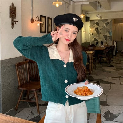 Cropped Cardigan Γυναικεία επένδυση Γλυκό κομψό κολεγιακό φθινόπωρο Ulzzang All-match Feminino Cozy Vintage, τρυφερό Skinny πουλόβερ