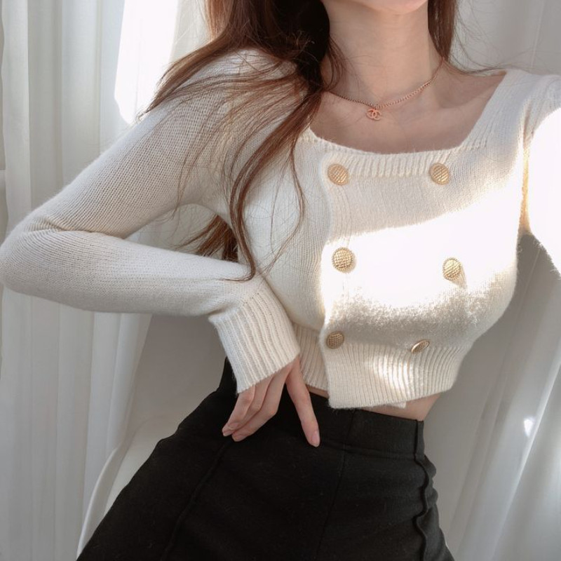 Ženski kardigan, retro moda, novi dolazak, rano proljeće, s dvostrukim kopčanjem, četvrtastim izrezom, uski, jednobojni, popularni, elegantni, jednostavni, ženski ins.