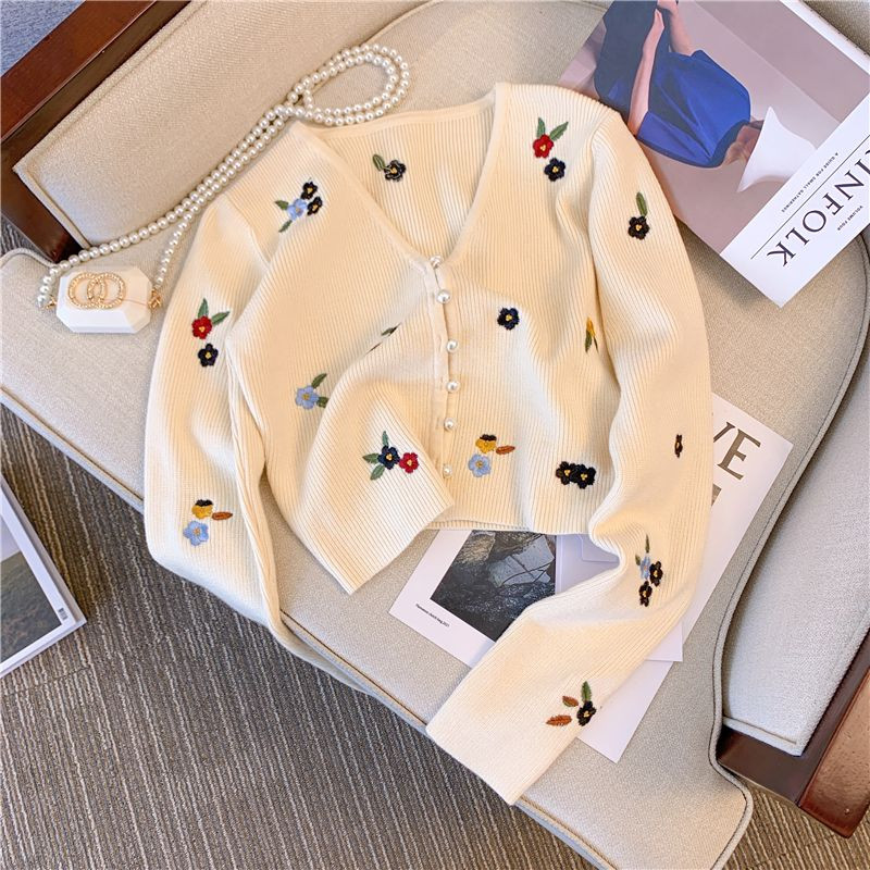 Pleteni kardigan s V-izrezom i dugim rukavima Novi ženski proljetni i ljetni kaput Kratki modni svestrani vrhunski trend