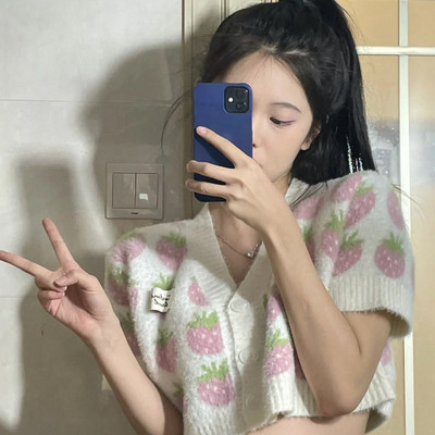 Ženski kardigan široki, sveobuhvatan, jednostavan, ležeran, popularan, slatki, s V-izrezom, jednoredno kopčanje, nježne ljetne studente, vruća rasprodaja u korejskom stilu